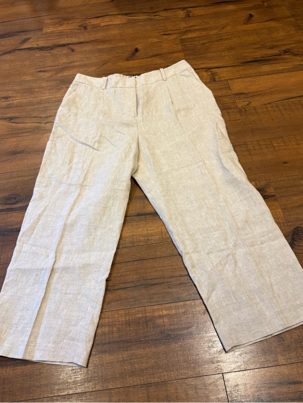 TALBOTS Bristol Crop Pant 100% Linen Straight Leg Women's Size 10P Natural